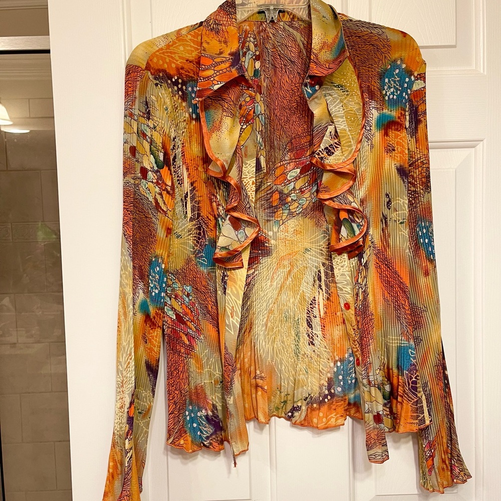 Piano Brown Polyester Button Down Long Sleeve Shi… - image 2